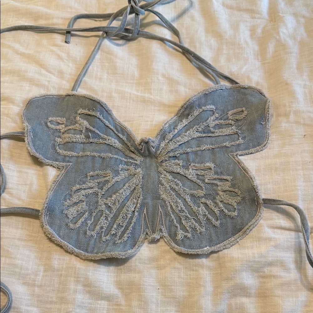 Denim Butterfly Appliqué Top
